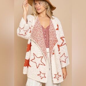 POL Star Patterned Two-Tone Open Knit Sweater Cardigan Womens Size M